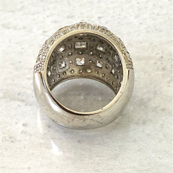 Sterling Silver Cubic Zirconia Domed Bombe Ring Statement Sz 7.5 Cocktail 13 Grs - Picture 7 of 11